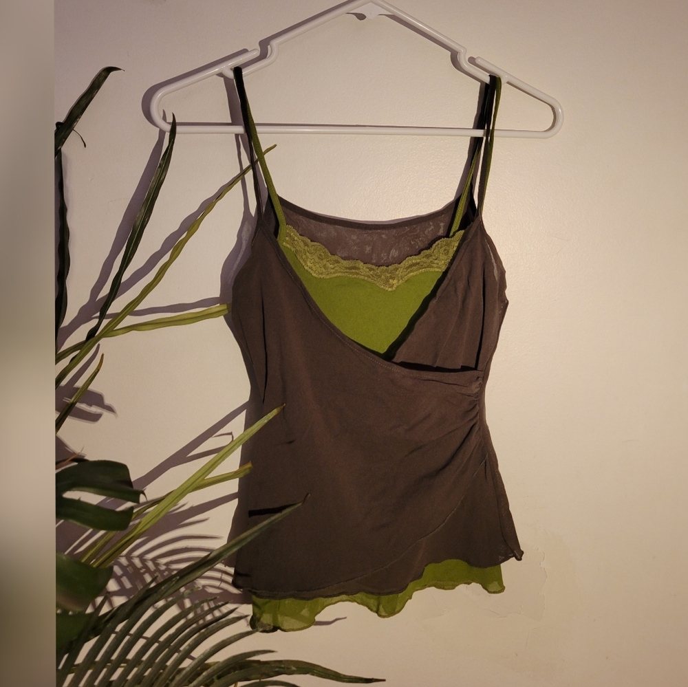 Khaki green and lime tank top